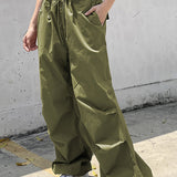 Pantalones cargo de tiro bajo de moda con cordón