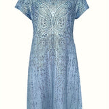 Vestido mini para mujer – Corte holgado – Tejido transpirable – Mangas cortas – Cuello redondo