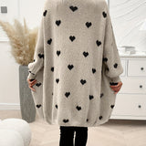 Cárdigan de mujer – Punto de lana – Corte oversize – Mangas largas – Estampado de corazones