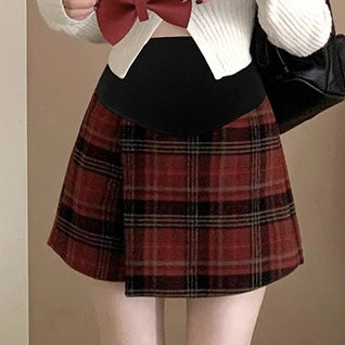Falda trapecio a cuadros rojos