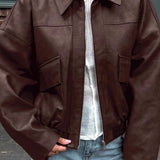 Chaqueta vintage de cuero sintético marrón