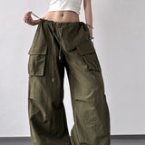 Pantalones cargo de pierna ancha con estampado estilo americano