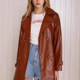 Chaqueta larga de cuero PU de moda