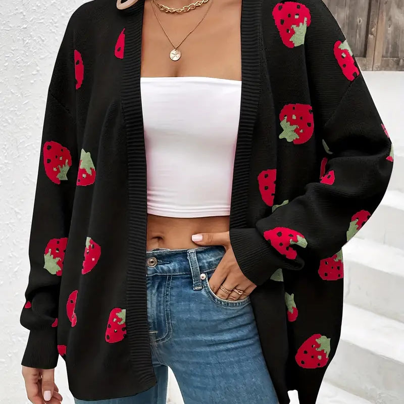 Cárdigan para mujer – Corte extragrande – Estampados divertidos – Punto suave – Largo hasta la cadera
