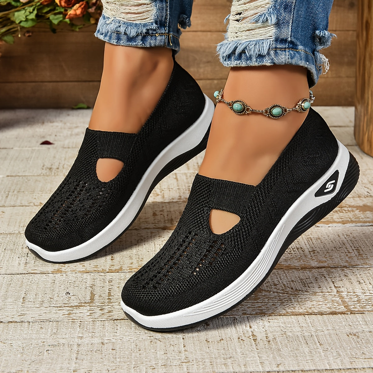 Zapatillas sin cordones para mujer – Malla transpirable – Corte bajo – Suela acolchada