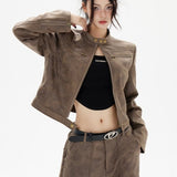 Chaqueta corta de cuero estilo motero