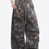 Pantalones cargo de camuflaje de cintura alta y pierna ancha