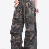 Pantalones cargo de camuflaje de cintura alta y pierna ancha