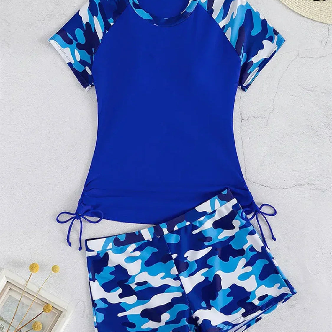 Conjunto de dos piezas de pantalones cortos de camuflaje con protección UV