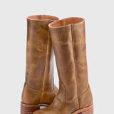 Botas de mujer - Piel - Caña alta - Tacón de bloque apilado - Punta de almendra