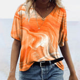 Camiseta de mujer con cuello en V – Corte holgado – Manga corta – Estampado bohemio – Tejido transpirable