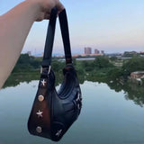 Bolso de hombro con estampado de estrellas blancas, lindo y casual.