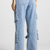 Pantalones cargo vintage de cintura alta y pierna recta con bolsillos