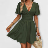 Winslet - Vestido con cinturilla fruncida y escote en V
