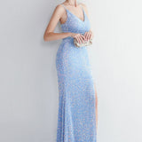 Elegante vestido de noche de terciopelo con lentejuelas