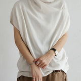 Top de mujer - Corte holgado - Mangas cortas y anchas - Escote drapeado elegante