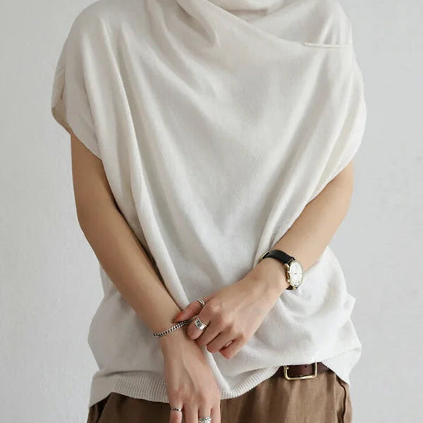 Top de mujer - Corte holgado - Mangas cortas y anchas - Escote drapeado elegante