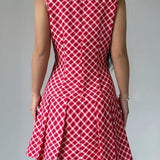 Vestido sin mangas para mujer - Corte entallado - Estampado de cuadros - Falda acampanada