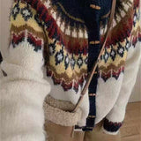 Cárdigan de punto Fair Isle con cuello redondo y botones de cuerno, cuello redondo