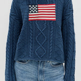 Blusa vintage holgada de punto con bandera