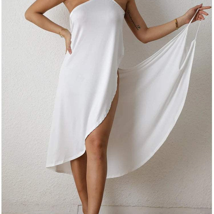 Vestido de mujer - Asimétrico, un hombro, corte fluido, abertura elegante