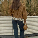 Chaqueta casual vintage de ante con cremallera frontal
