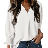Camiseta de mujer – Cuello en V – Mangas fruncidas 3/4 – Corte relajado – Punto suave