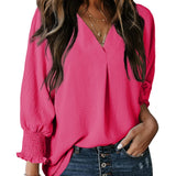 Camiseta de mujer – Cuello en V – Mangas fruncidas 3/4 – Corte relajado – Punto suave