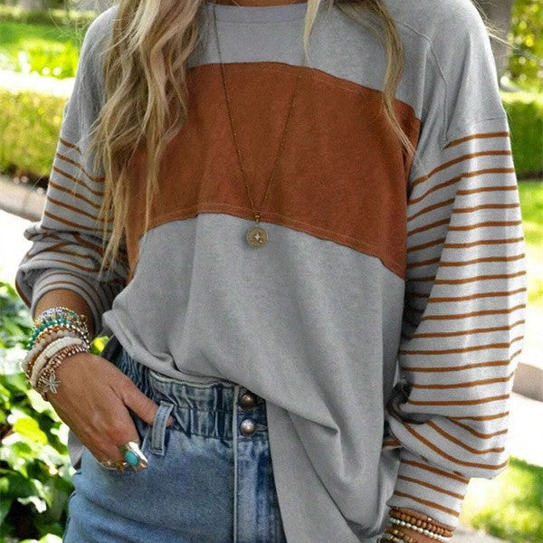 Blusa de mujer – Corte oversize – Mangas largas estampadas – Cuello redondo – Tejido transpirable