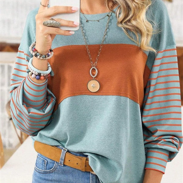 Blusa de mujer – Corte oversize – Mangas largas estampadas – Cuello redondo – Tejido transpirable
