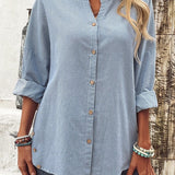 Blusa de mujer – Corte holgado – Fibras naturales – Mangas largas remangadas – Cuello redondo