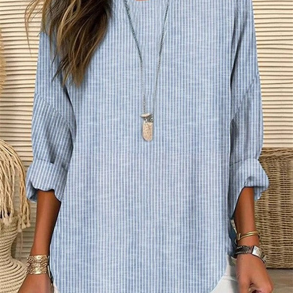 Blusa de mujer – Corte holgado – Mangas largas – Rayas verticales – Tejido transpirable