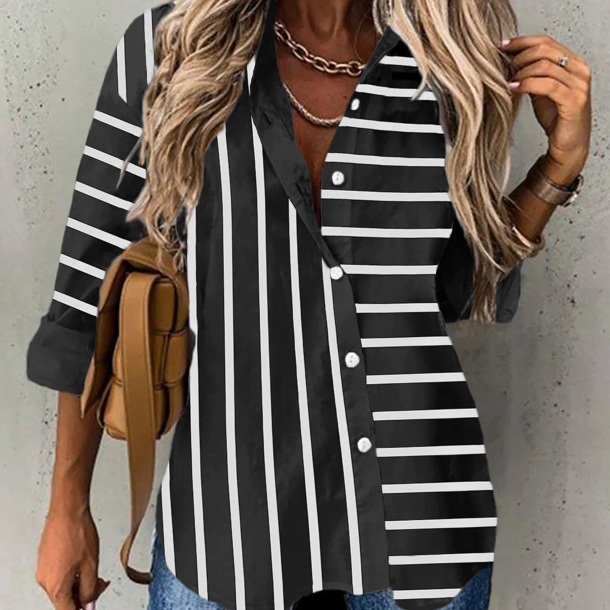Blusa de mujer – Corte holgado – Tejido transpirable – Mangas largas – Rayas verticales
