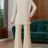 Traje de pantalón para mujer – Tejido ligero – Corte holgado – Chaqueta larga – Conjunto elegante