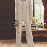 Traje de pantalón para mujer – Tejido ligero – Corte holgado – Chaqueta larga – Conjunto elegante