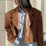 Blazer vintage de piel sintética de gran tamaño