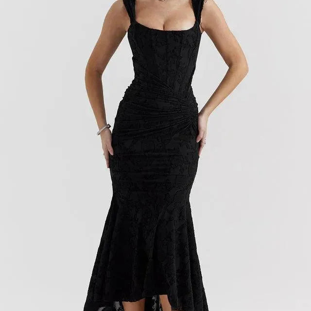 Vestido de noche para mujer - Hombros descubiertos - Corsé ajustado - Elegante encaje floral