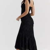 Vestido de noche para mujer - Hombros descubiertos - Corsé ajustado - Elegante encaje floral