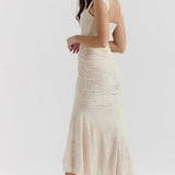Vestido de noche para mujer - Hombros descubiertos - Corsé ajustado - Elegante encaje floral