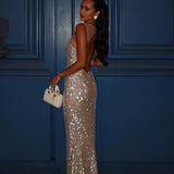 Vestido largo con lentejuelas y diamantes, estilo bodycon
