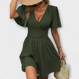 Winslet - Vestido con cinturilla fruncida y escote en V