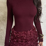 Vestido mini ajustado con mangas largas y panel floral 3D