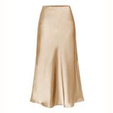 Elegante falda midi de satén de cintura alta para mujer