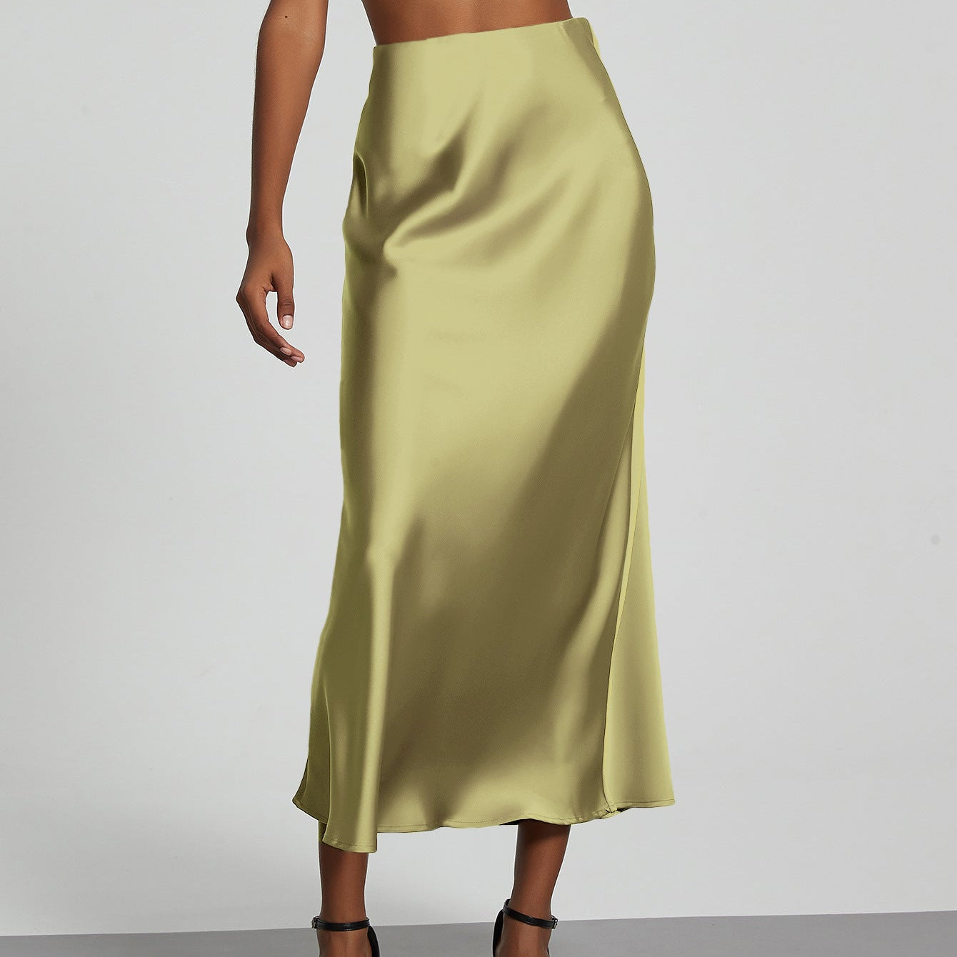 Falda midi de mujer - Satén fluido - Corte elegante y acampanado