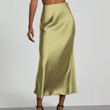 Falda midi de mujer - Satén fluido - Corte elegante y acampanado