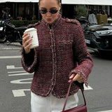Elegante chaqueta corta de tweed al estilo Chanel