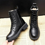 Botas hasta la rodilla para mujer – piel lisa – forro de piel – cierre con cordones y cremallera
