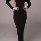 Vestido midi con abertura, cuello redondo y manga larga