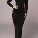 Vestido midi con abertura, cuello redondo y manga larga