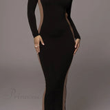 Vestido midi con abertura, cuello redondo y manga larga